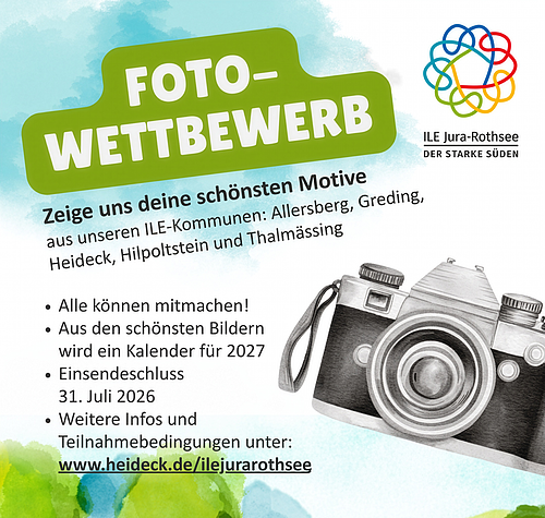 Plakat für Fotowettbewerb der ILE Jura-Rothsee mit Teilnahmeinfos und Einsendeschluss 31. Juli 2026, Kameraabbildung.